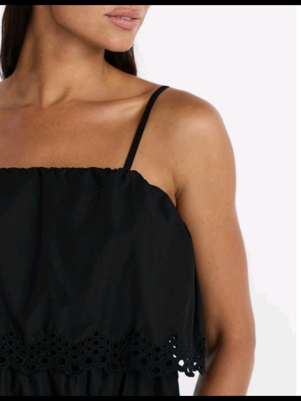 NWT Time and Tru Black Strapless Eyelet Tiered Midi Dress Sizes XS S M L XL - Picture 3 of 13